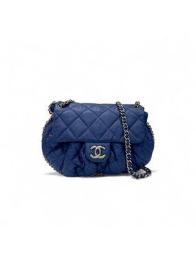 Chanel Bag Shoulder Blue Silver Single Flap Chain